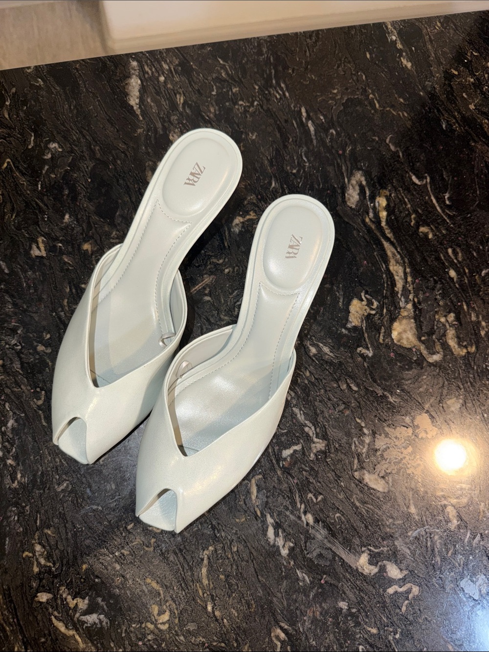 Zara Blue Pointed-Toe Heeled Mules US 7. European 37.